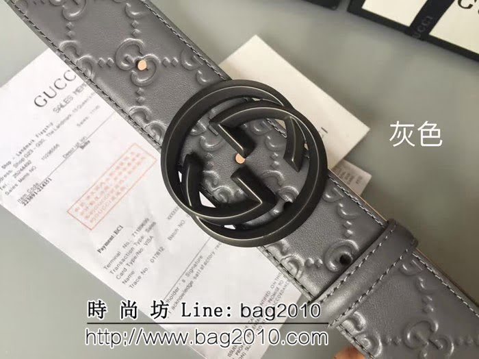 古馳CUCCI 雙面頭層 頂級壓花小牛皮面 純銅噴漆扣男士皮帶 GHG1126